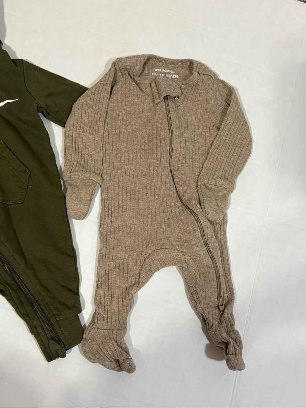 Nike Olive Hooded Baby One-Piece with White Swoosh